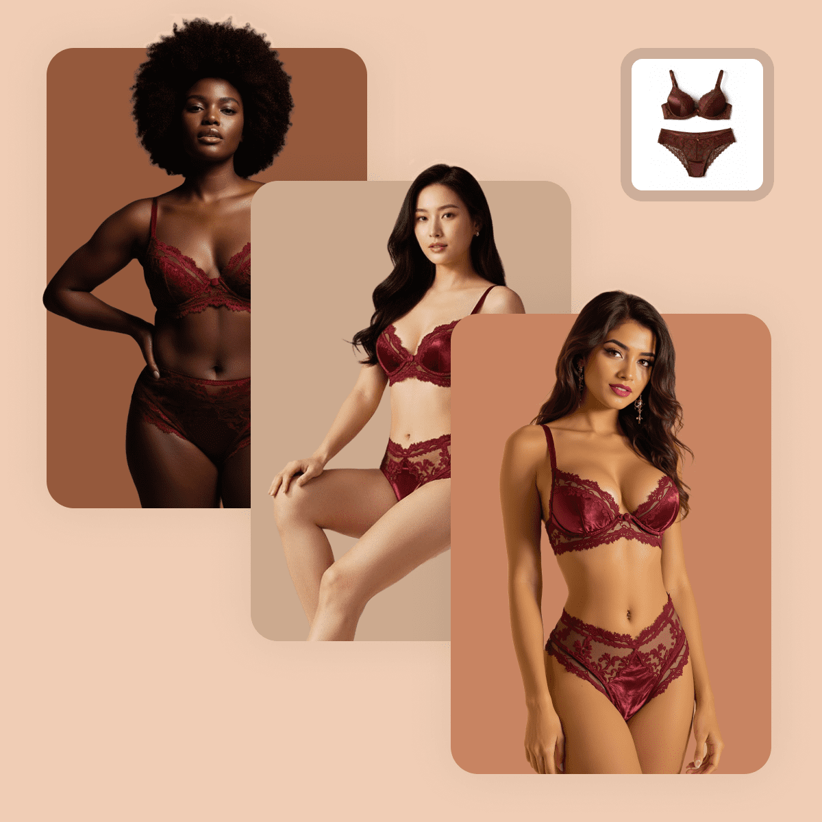Diverse AI lingerie models for brand marketing