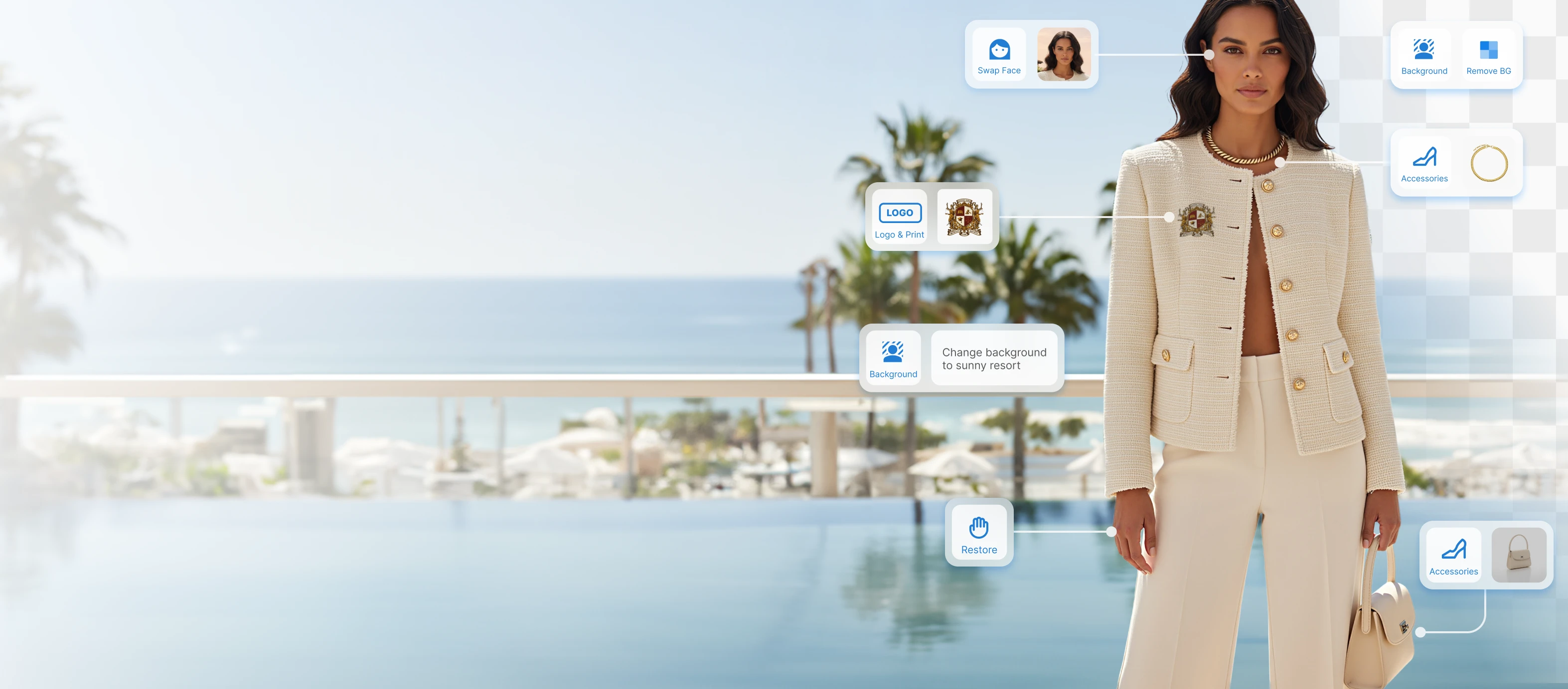 Before and after AI retouching on a fashion product photo